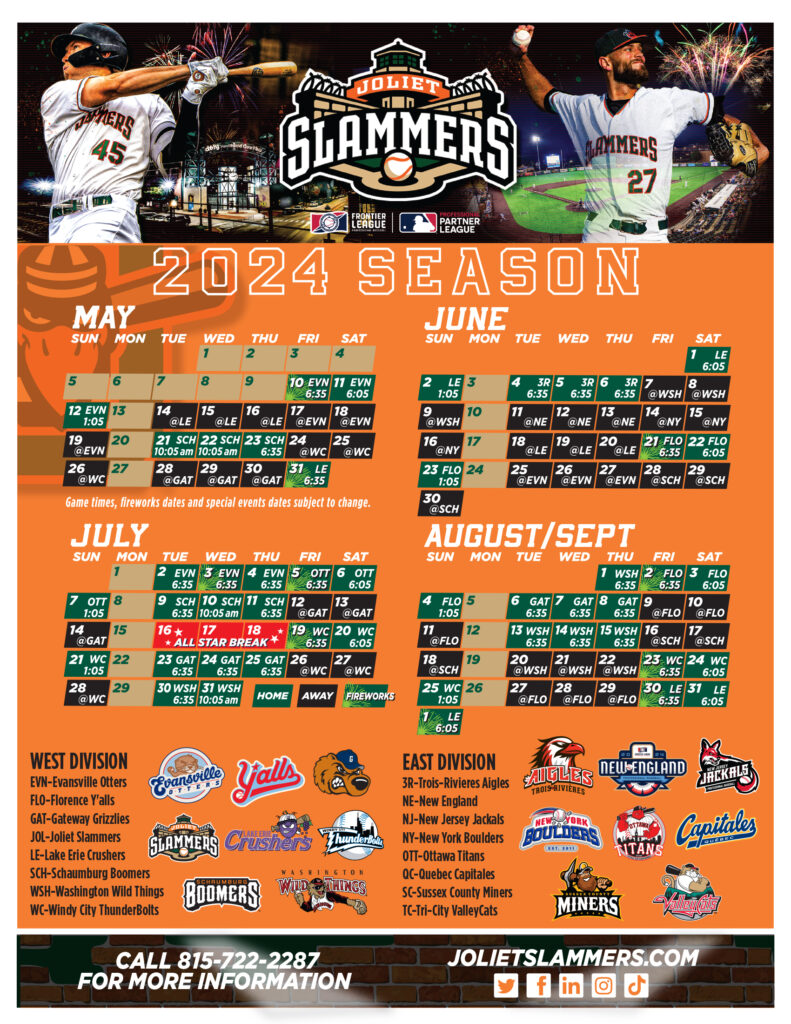 Joliet Slammers 2024 Calendar and Suite Packages Oswego Area